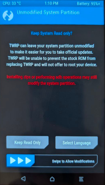 Unmodified System warning message