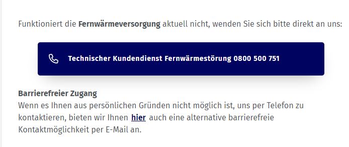 Screenshot der Wien Energie Homepage, die zeigt dass man jetzt per Email einen barrierefreien Zugang zu Störungsmeldungen hat